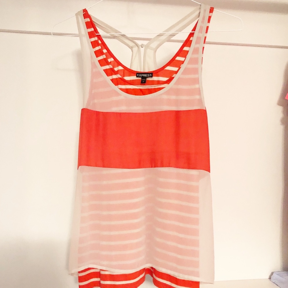 Express Coral and tan striped blouse